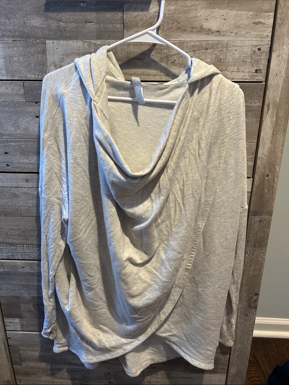 Athleta Light Gray Draped Cowl Hooded Top